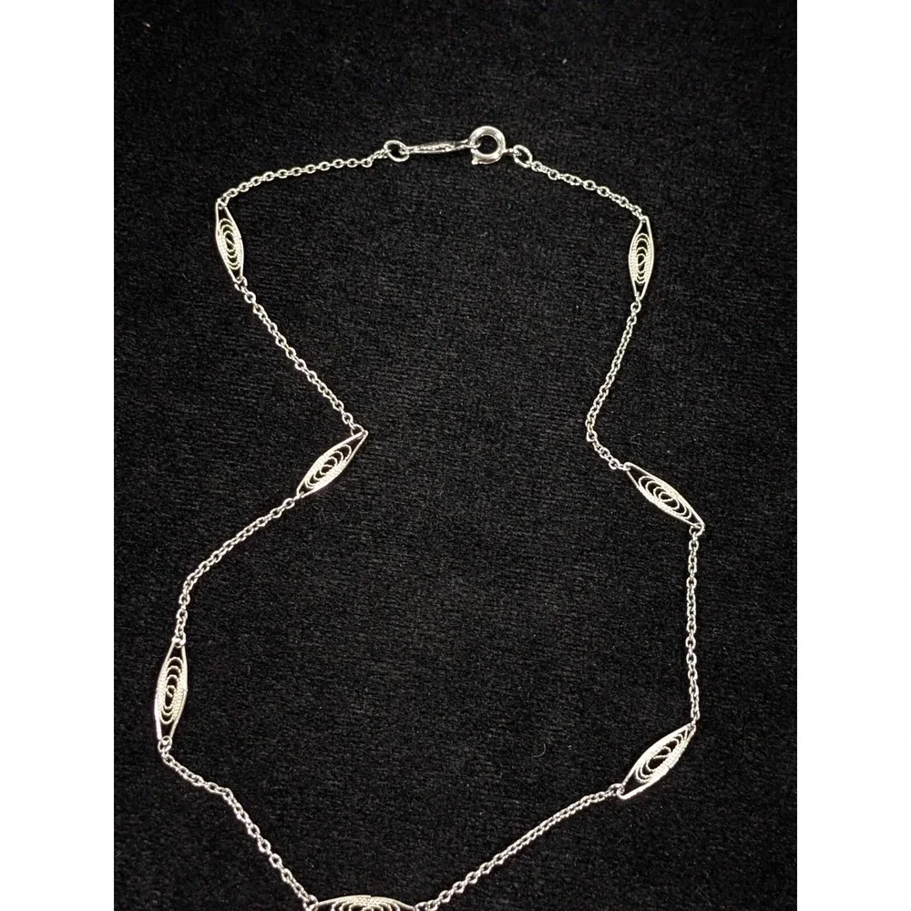Vintage Napier Silver Tone Open‎ Work Oval Station Choker Necklace 15